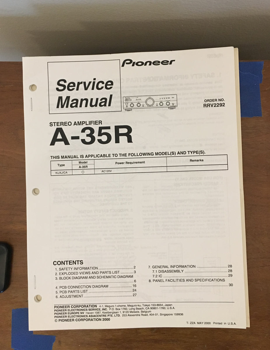 Pioneer A-35R Amplifier Service Manual *Original*
