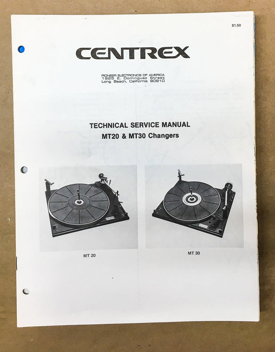Centrex MT-20 MT-30 Record Player / Turntable Service Manual *Original* #2