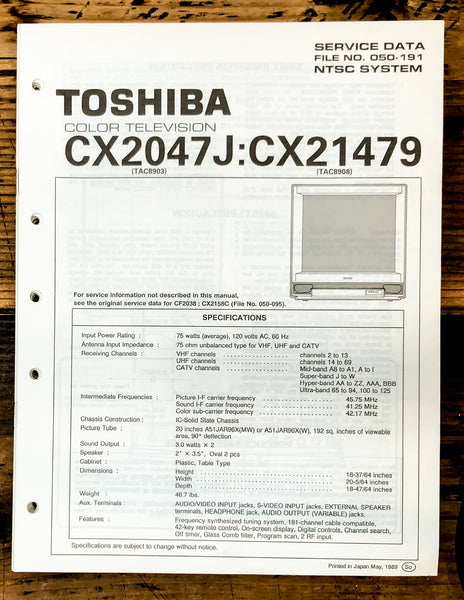 Toshiba CX2047J CX21479 TV Television Service Manual *Original*
