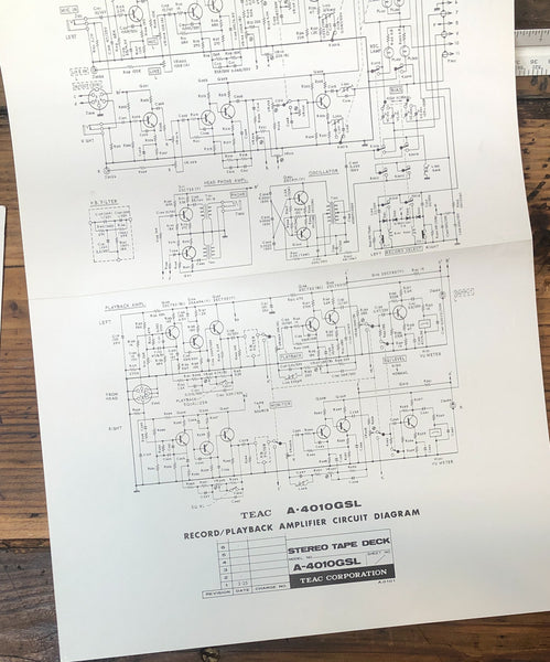 Teac  A-4010GSL Reel to Reel Large Fold Out Schematic *Original*