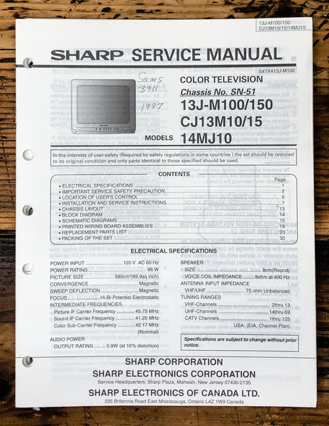 Sharp 13J-S100 S-180 CL27S10 27S18 TV Service Manual *Original*