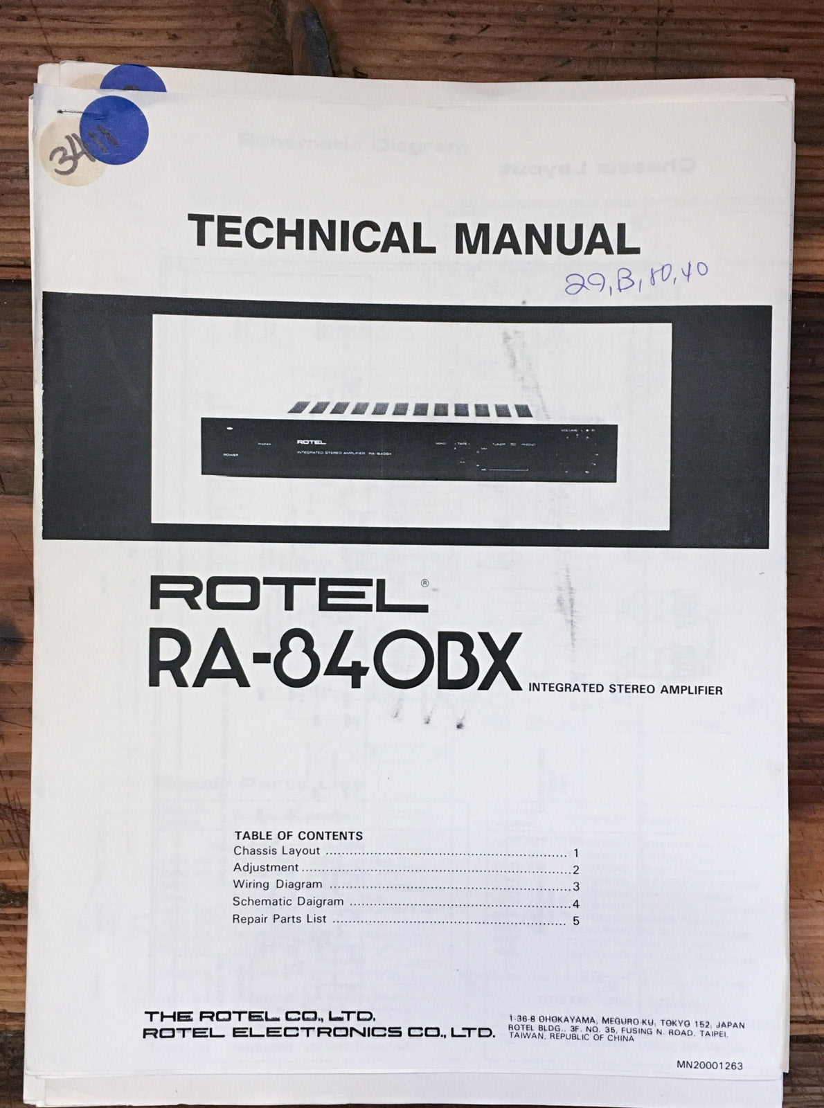 Rotel RA-840BX Amplifier  Service Manual *Original*