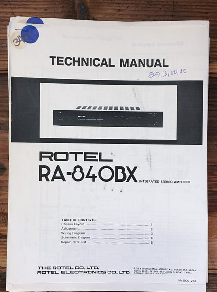 Rotel RA-840BX Amplifier  Service Manual *Original*