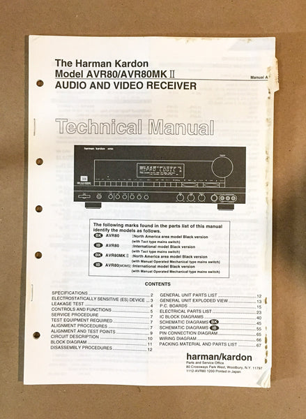 Harman Kardon AVR80 AVR80MKII Receiver Service Manual *Original*