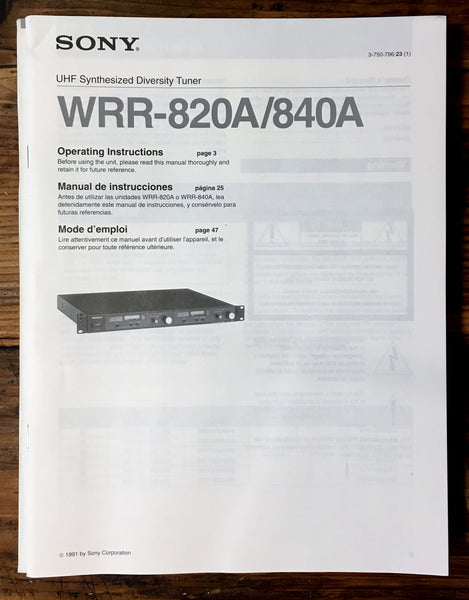 Sony WRR-820A WRR-840A Tuner Owners / User Manual *Original*