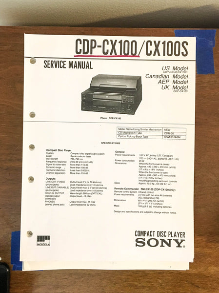 Sony CDP-CX100 CX100S CD Player Service Manual *Original*