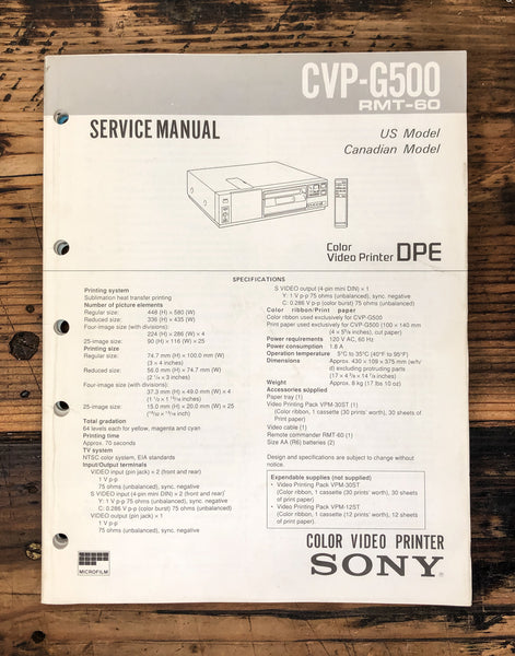 Sony CVP-G500 Color Video Printer  Service Manual *Original*