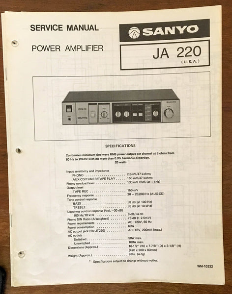 Sanyo JA 220 Amplifier Service Manual *Original*
