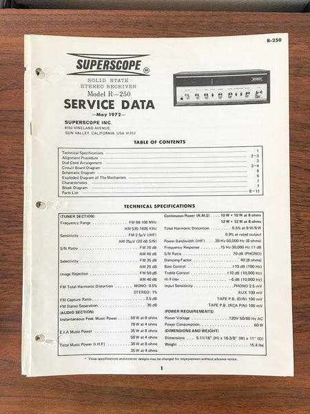 Superscope R-250 Receiver Service Manual *Original*