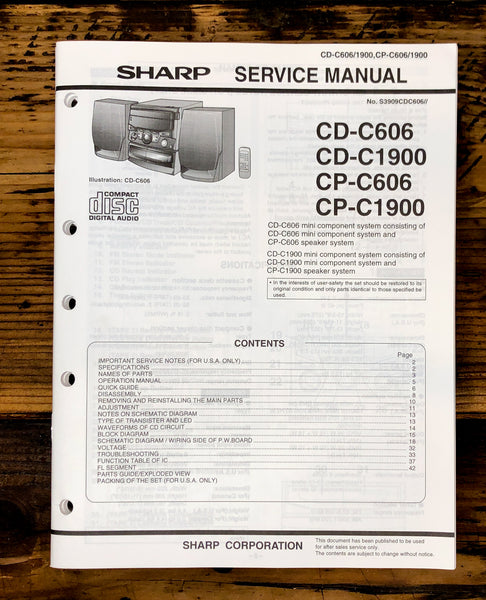 Sharp CD-C606 -C1900 CP-C606 -C1900 Stereo Service Manual *Original*