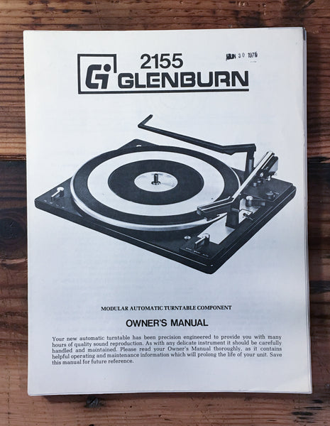 Glenburn McDonald Model 2155 Record Player Owner / User Manual *Original*