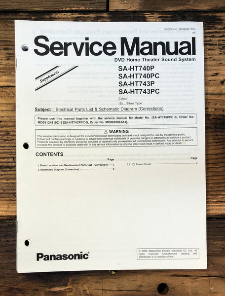 Panasonic SA-HT740P Stereo Supp Service Manual *Original*