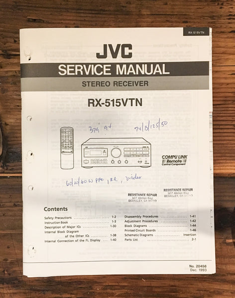 JVC RX-515VTN RX-515 VTN Receiver Service Manual *Original*