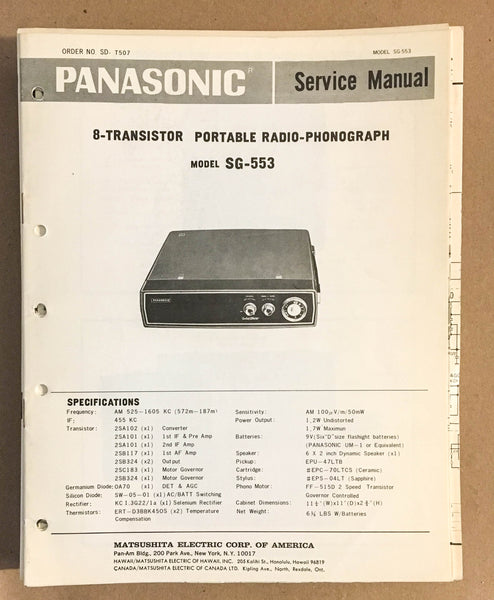 Panasonic SG-553 Radio / Record Player   Service Manual *Original*