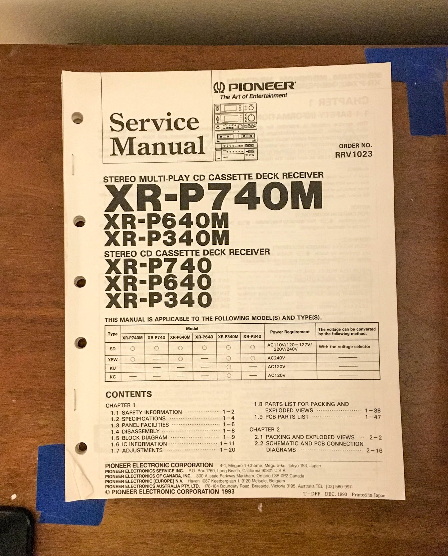 Pioneer XR-P740M P640M P340M P740 Receiver Service Manual *Original*