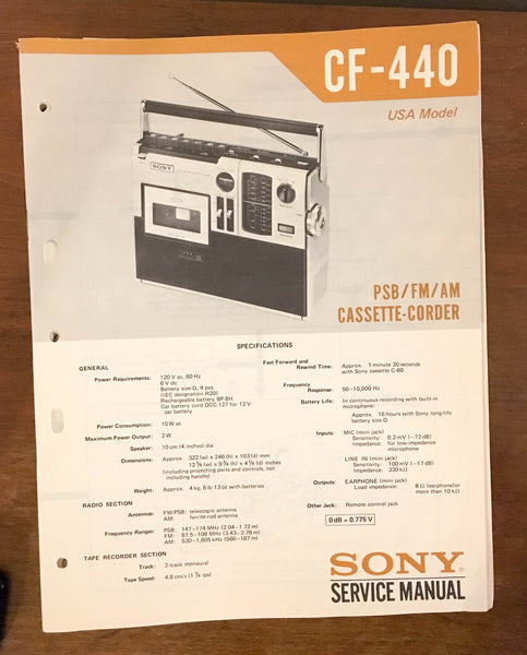 Sony CF-440 RADIO CASSETTE  Service Manual *Original*