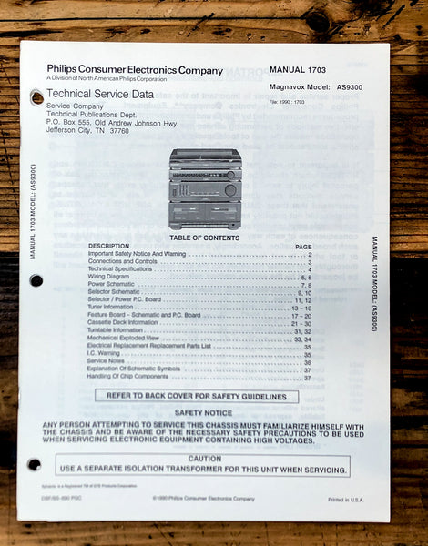Magnavox AS9300 Amplifier  Service Manual *Original*