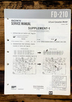 Sony FD-210 Watchman TV Supp. Service Manual *Original*