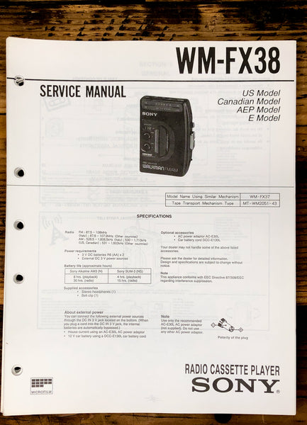 Sony WM-FX38 Radio Cassette  Service Manual *Original*