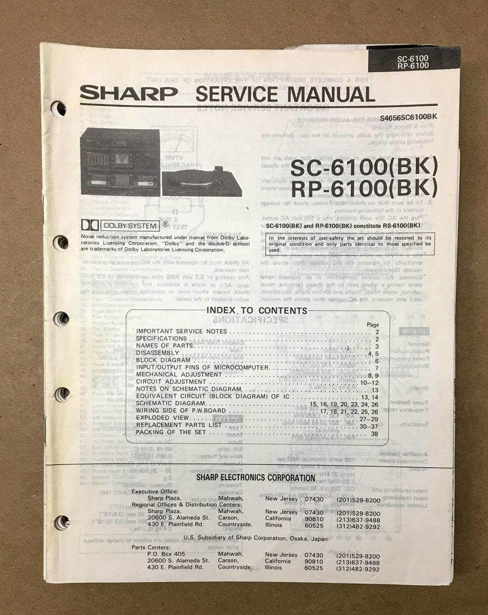 Sharp SC-61000 RP-6100 Radio / Stereo Service Manual *Original*