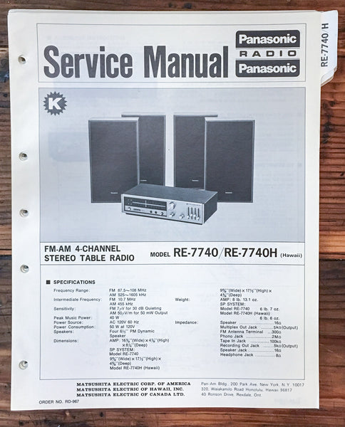 Panasonic RE-7740 RE-7740H Radio  Service Manual *Original*