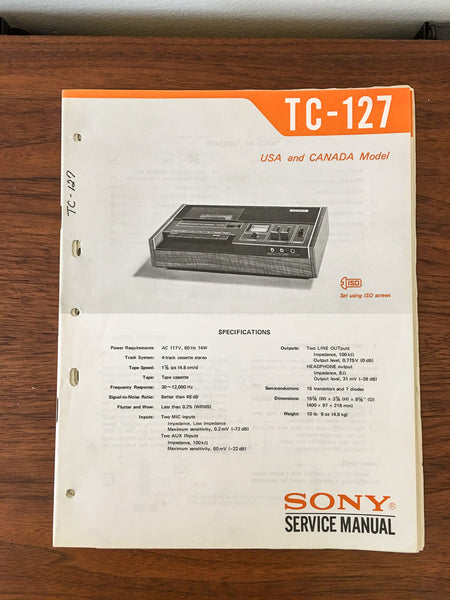 Sony TC-127 Tape Recorder Service Manual *Original*