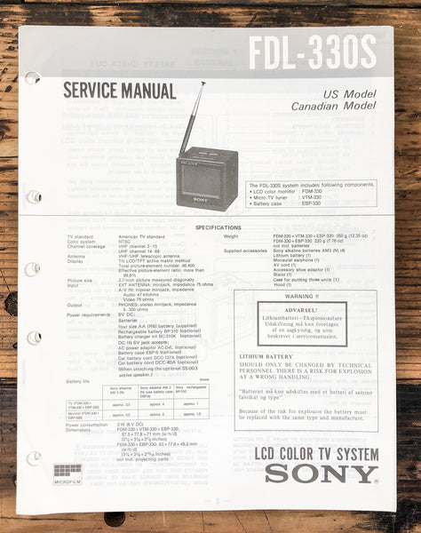 Sony FDL-330S TV Tuner  Service Manual *Original*