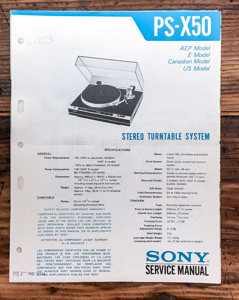 Sony PS-X50 Record Player / Turntable  Service Manual *Original*