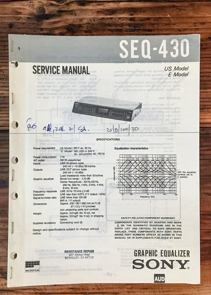 Sony SEQ-430 Graphic Equalizer  Service Manual *Original*