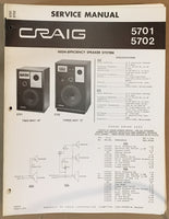 Craig Model 5701 5702  Speaker Service Manual *Original*