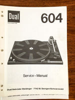 Dual 604 Record Player / Turntable Service Manual *Original*