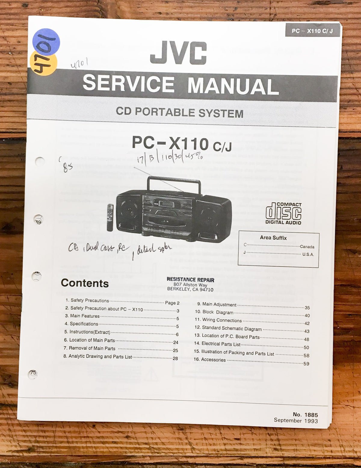 JVC PC-X110 Stereo  Service Manual *Original*