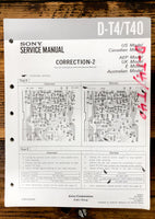 Sony D-T4 D-T40 CD Player / Discman Corr. Service Manual *Original*