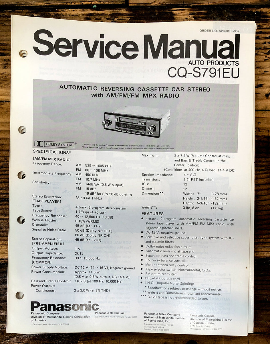 Car Audio Service Form Car Stereo Service Manual *Original* – Vintage Audio Store - Vintage ...