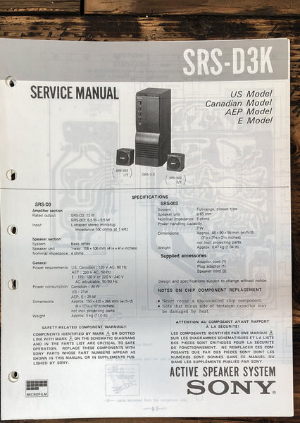 Sony SRS-D3K Speaker  Service Manual *Original*