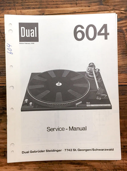 Dual Model 604 Record Player / Turntable  Service Manual *Original*