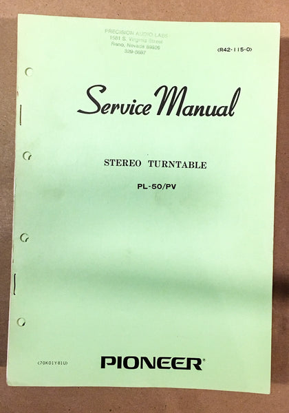 Pioneer PL-50 Turntable / Record Player  Service Manual *Original* #1