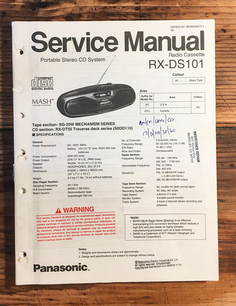 Panasonic RX-DS101   Service Manual *Original*