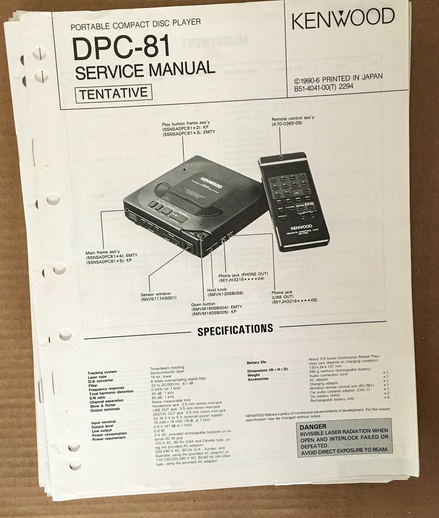 Kenwood DPC-81 CD Player Service Manual *Original* #2