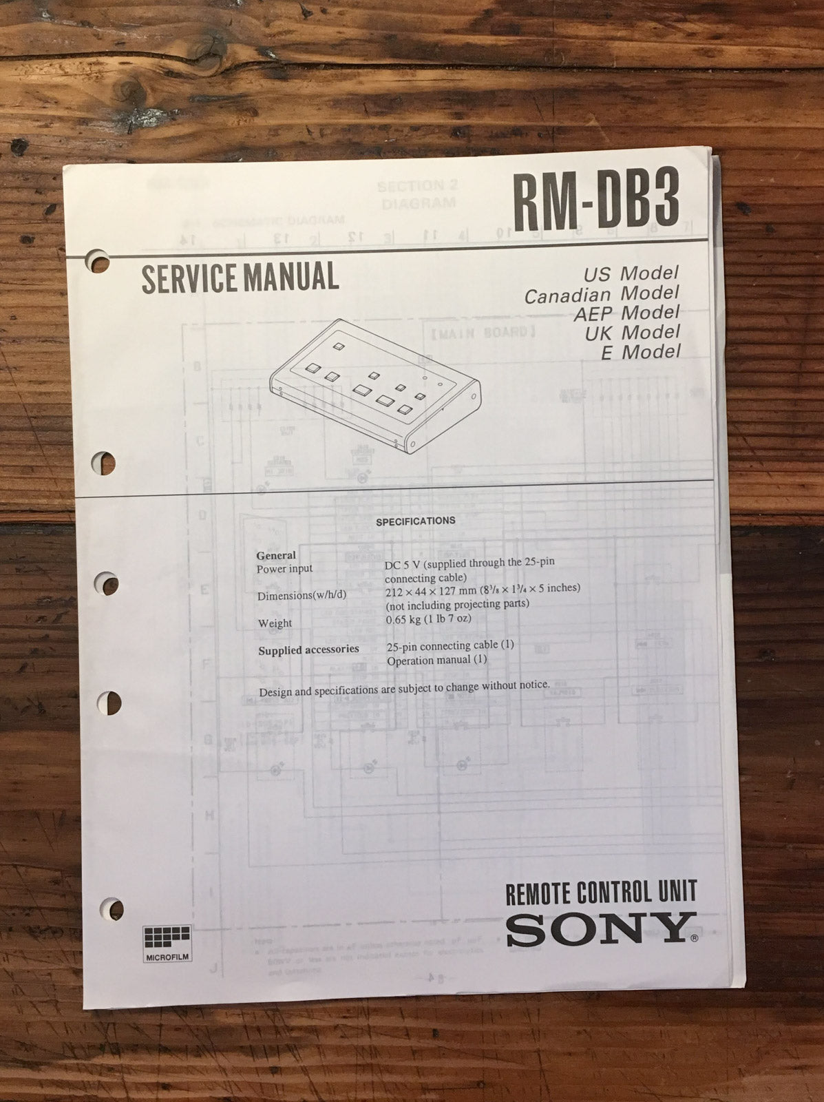 Sony RM-DB3 Remote Control Unit  Service Manual *Original*