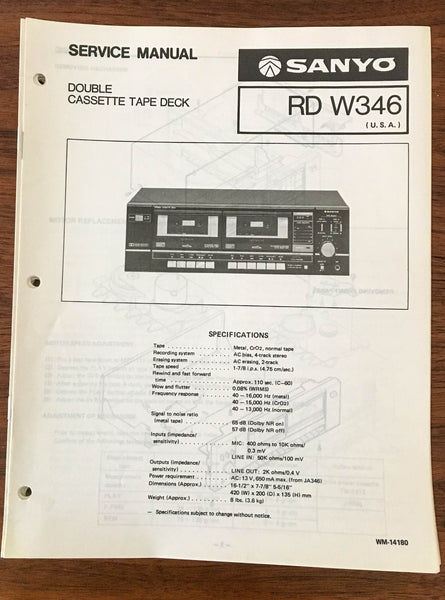 Sanyo RD W346 Cassette Deck Service Manual *Original*