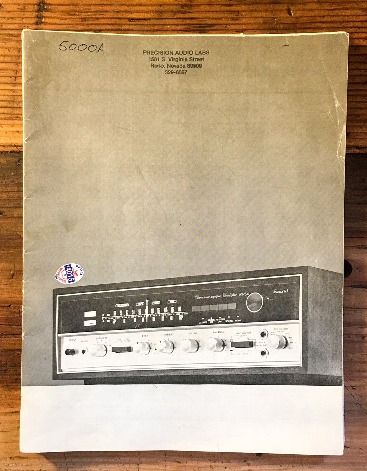 Sansui Model 5000A Receiver *Missing Cover* Service Manual *Original*
