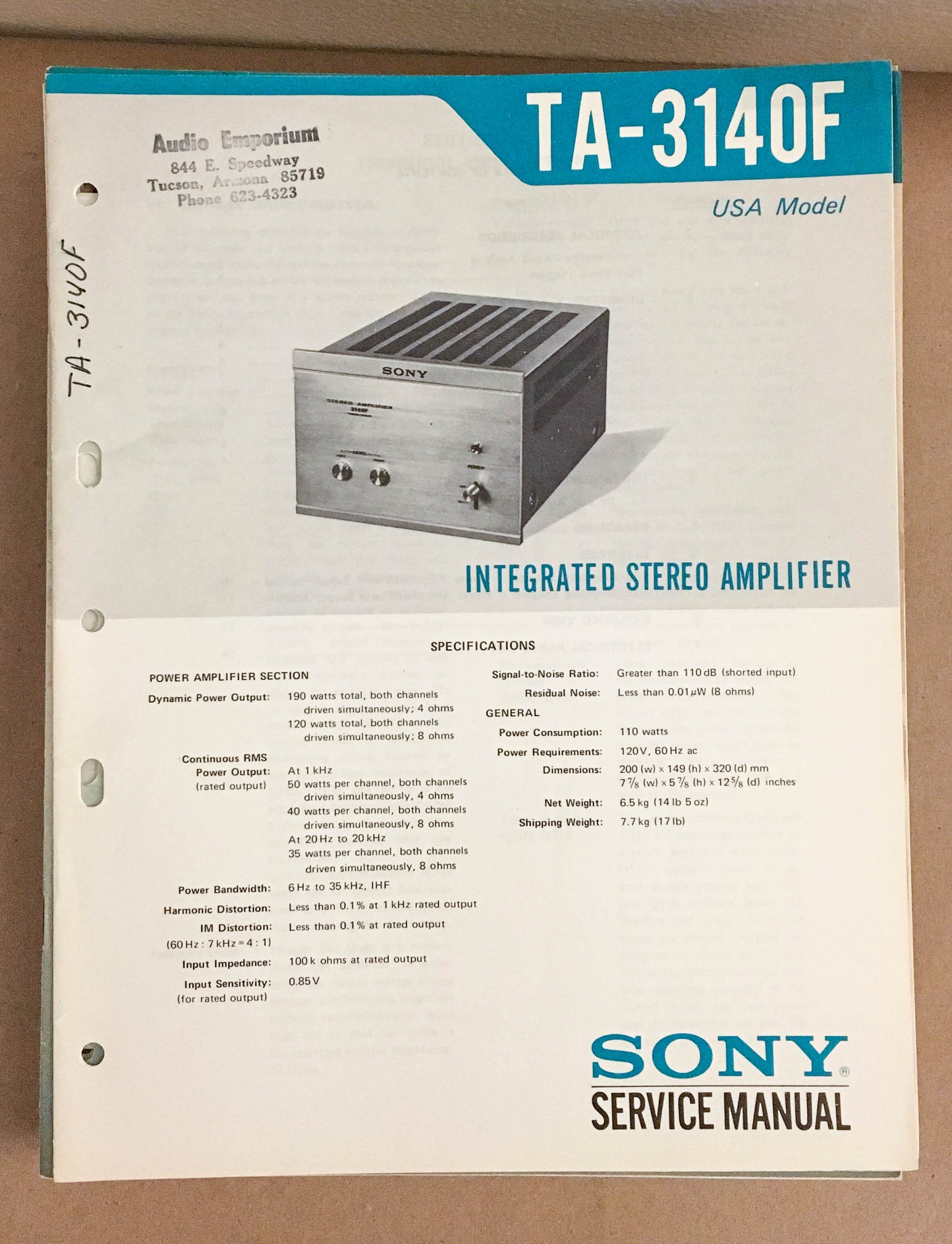 Sony TA-3140F Amplifier  Service Manual *Original*