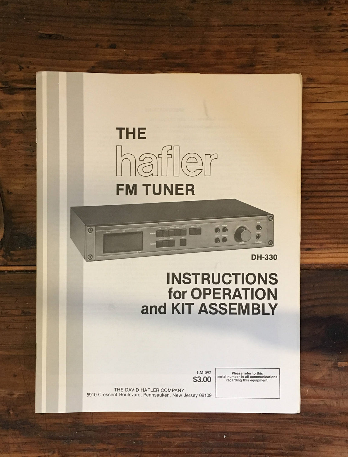 Hafler DH-330 Tuner User & Assembly Manual*Original*