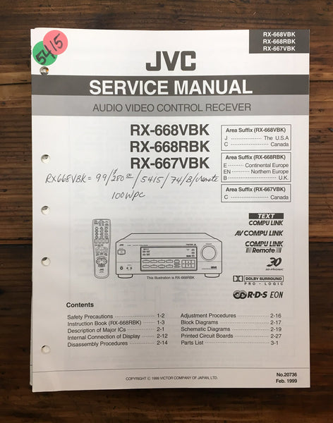 JVC RX-668 RX-668R RX-667 VBK Receiver  Service Manual *Original*