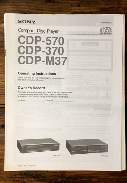 Sony CDP-370 -570 -M37 CD Player User / Owner Manual *Original*