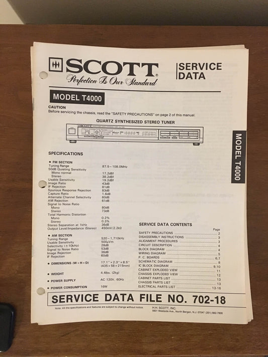 Scott T4000 TUNER  Service Manual *Original*