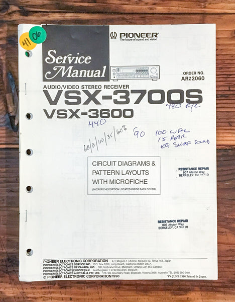 Pioneer VSX-3700S VSX-3600 Receiver  Service Manual *Original*