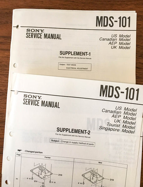 Sony MDS-101 Mini Disc Recorder Service Manual Suplements *Original*