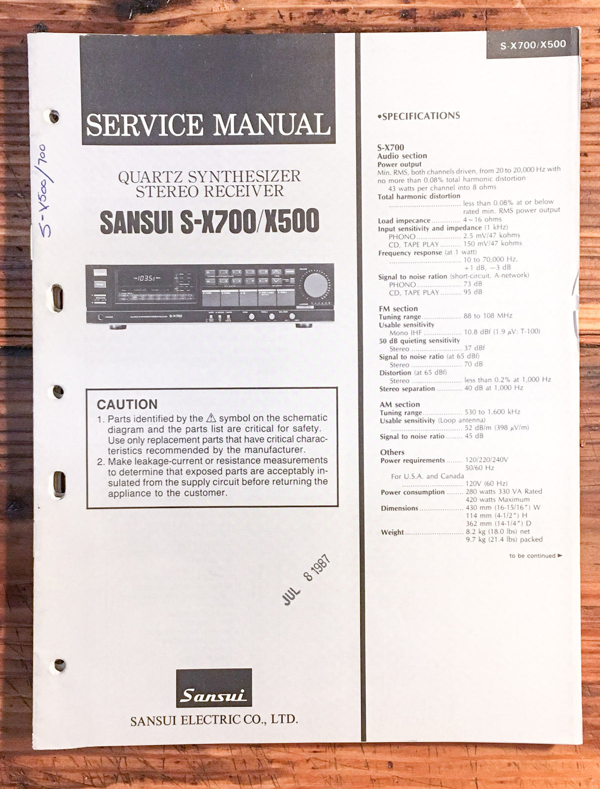 Sansui S-X500 S-X700 Receiver  Service Manual *Original*